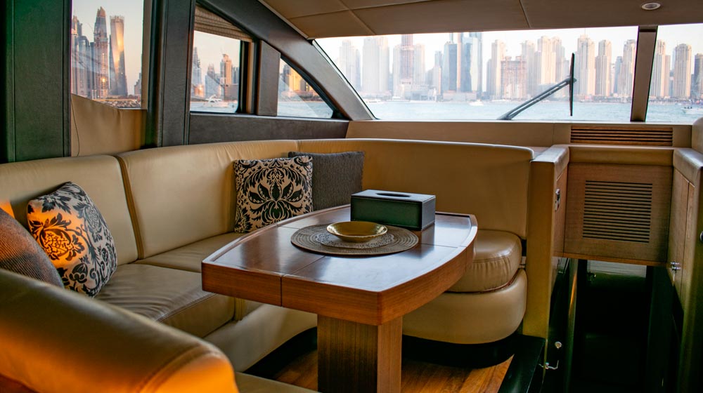 comfy seatings on the main deck of luxury yacht